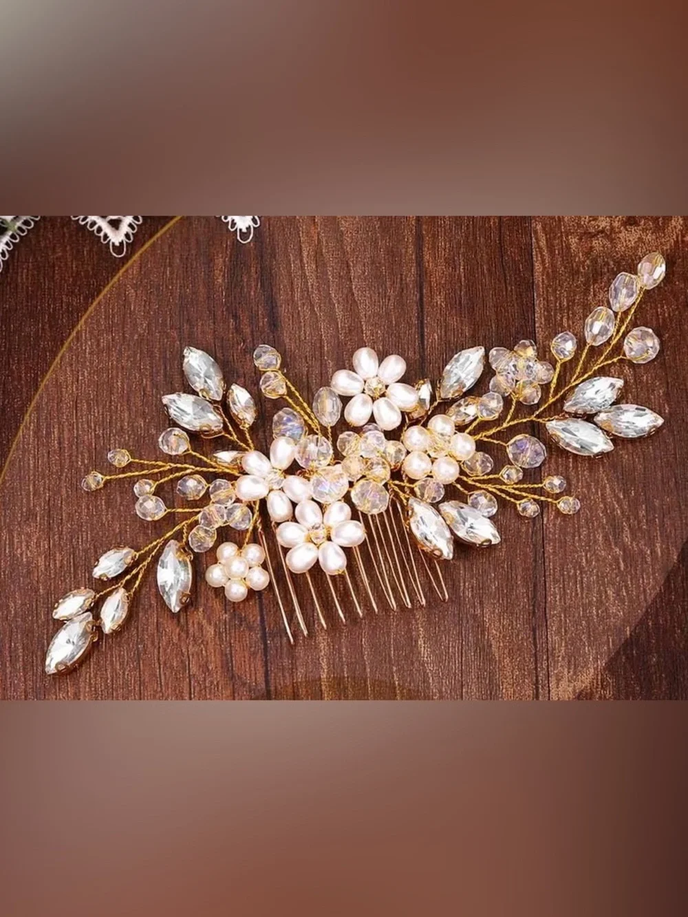 Pearl & Crystal Floral Hair Comb - Gold